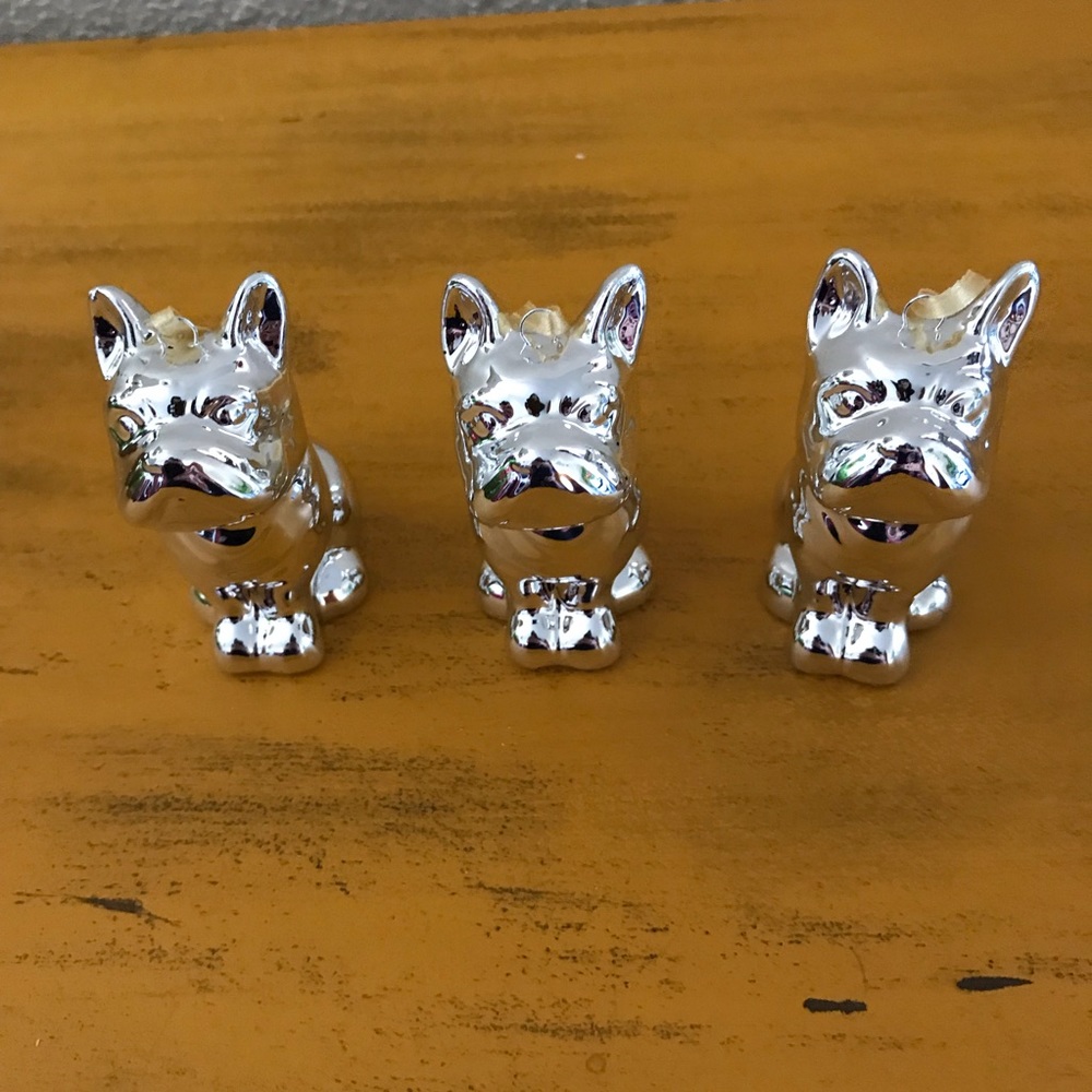 Set of Silver Frenchie/Boston Terrier Ornaments